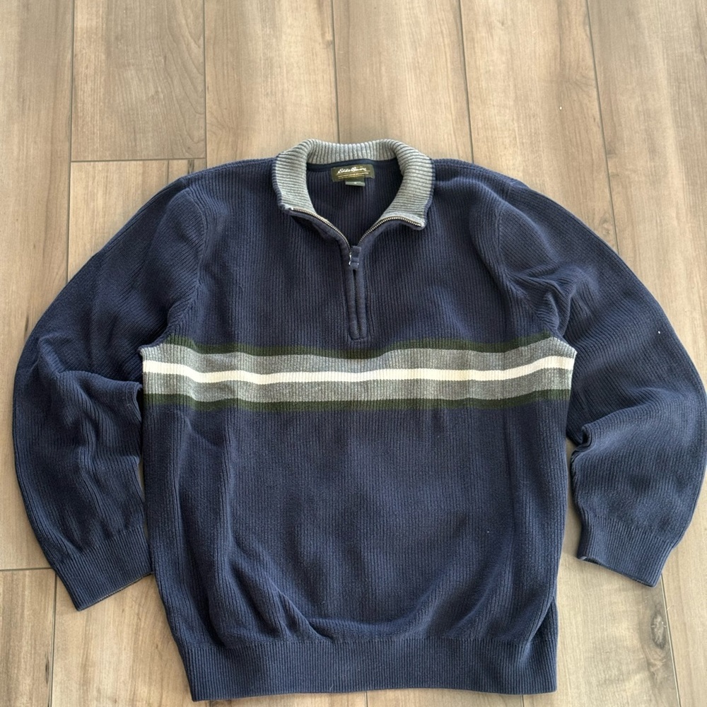 Eddie Bauer Navy and Gray Zip-Up Sweater